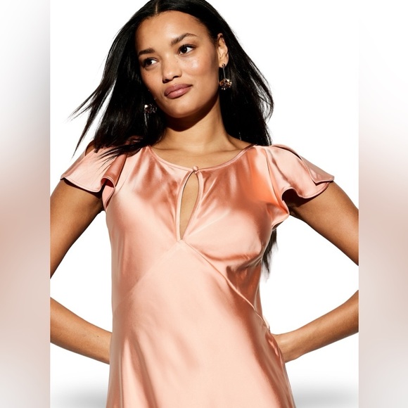 NWTS💓THE OCCASION XL💓ELITE LINE PINK BLUSH SATIN FLUTTER SLEEVE FITTED MIDI MAXI - Picture 8 of 16